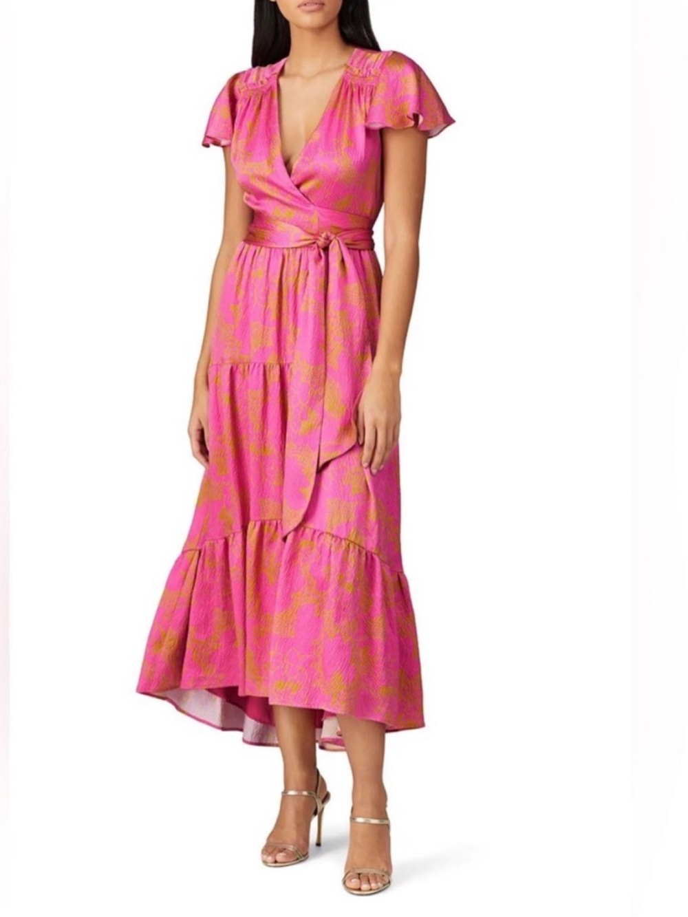 Tanya Taylor Liza Wrap with Flitter Sleeves Dress Size 6